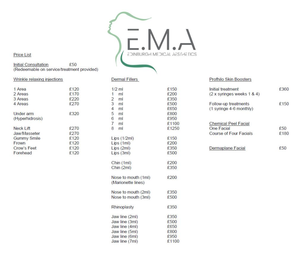 Price List - Edinburgh Medical Aesthetics